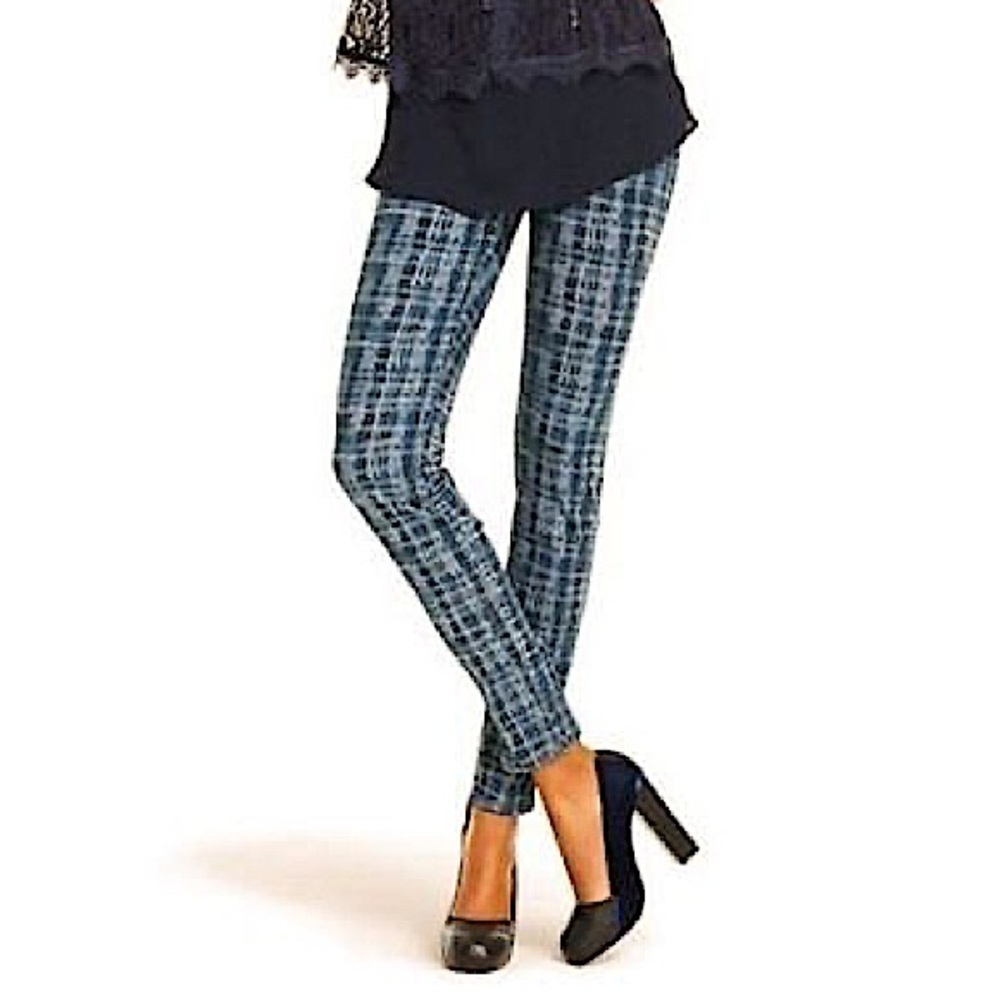 CAbi Womens Curvy Skinny Jeans Grid Tie Dye Print Stretch Blue Gray Size 2โ